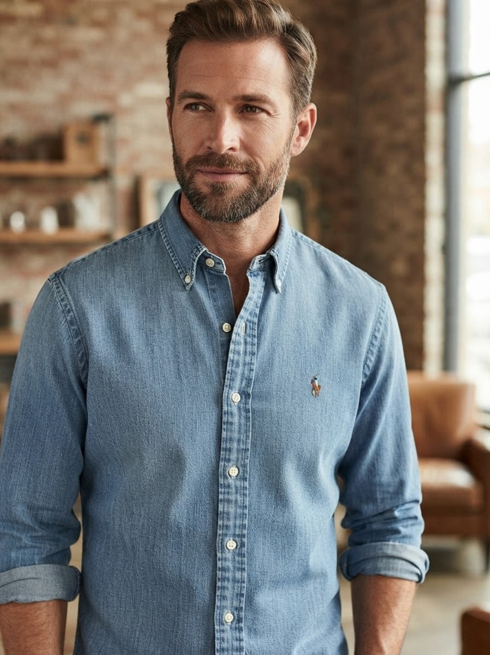 Vtg Ralph Lauren Blue Label Button-Down Denim Shirt Classic Fit